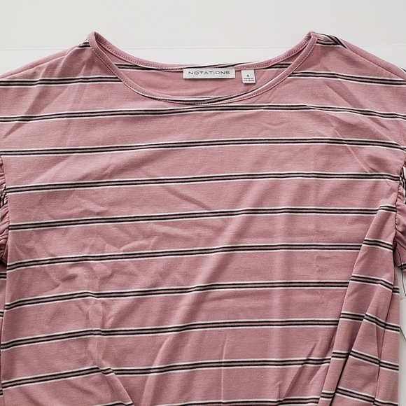 NOTATIONS Front Tie Striped Short Sleeve Top - Picture 3 of 7